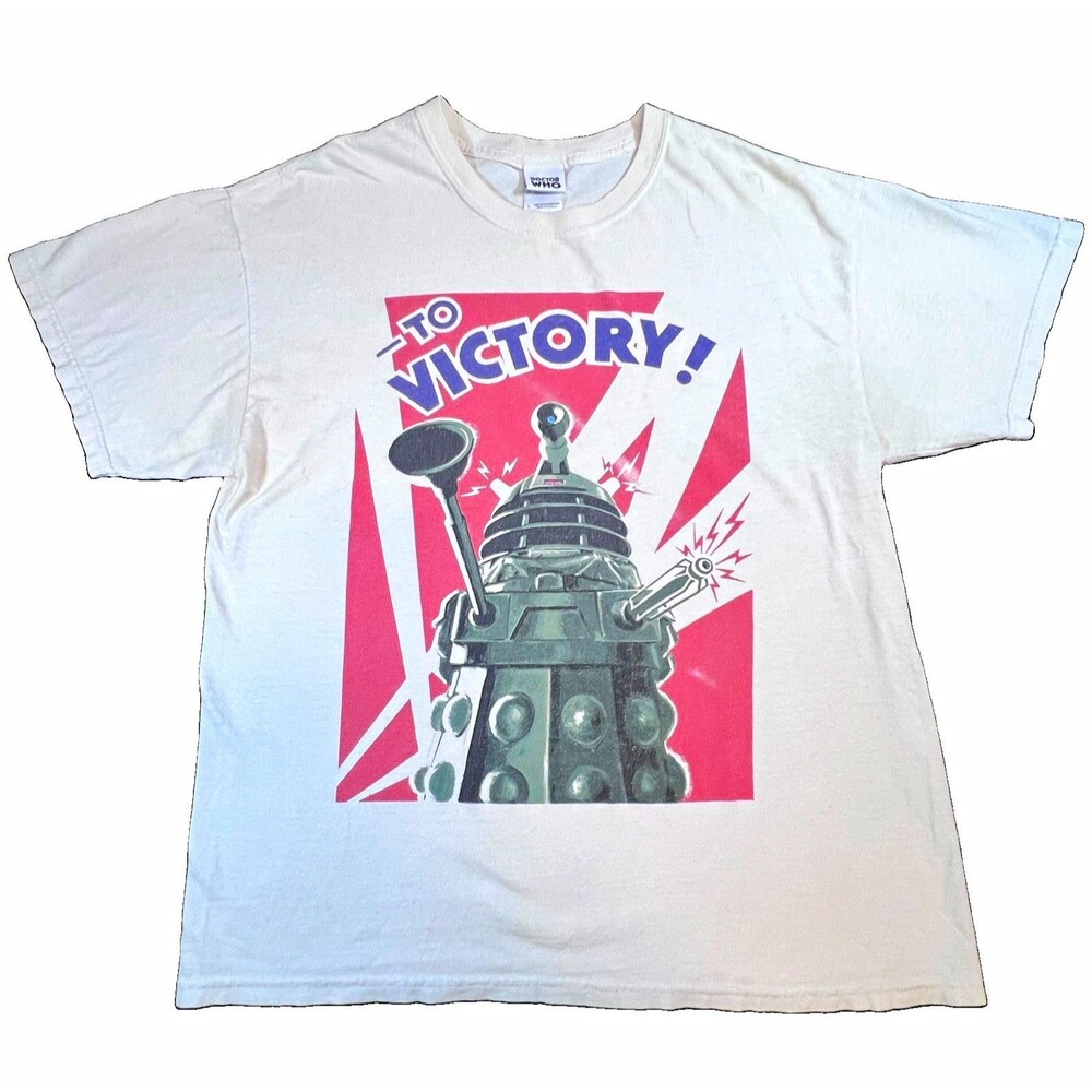 Doctor Who To Victory! Dalek Graphic Tee White Crew Neck Short Sleeve L